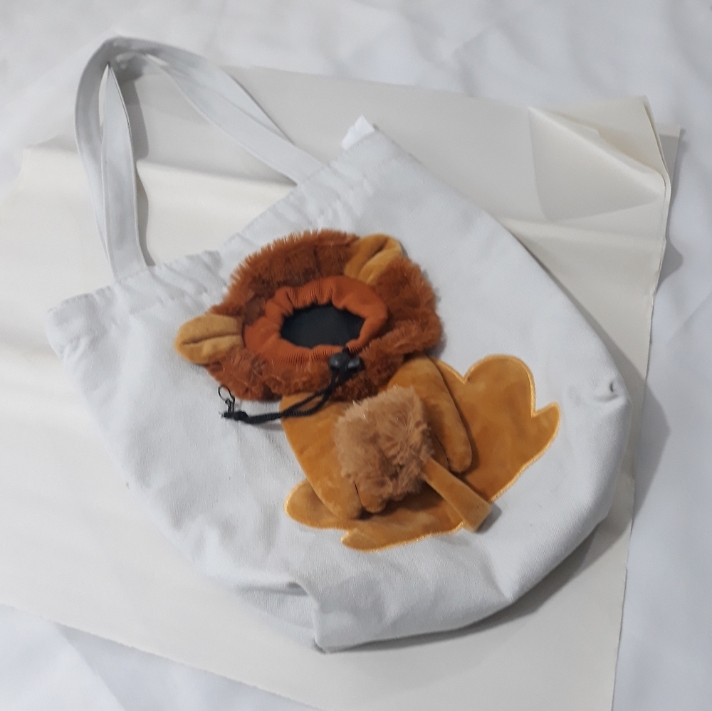 Pet Canva Lion Shaped White Tote Shoulder Bag Cat/Dog Small Pet Carrier Lined